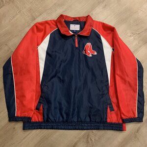Vintage MLB Boston Red Sox Jacket Men's XL Windbreaker 1/4 Quarter Zip Navy Red
